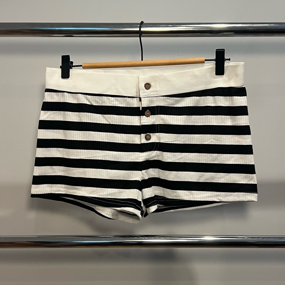 SHEIN Black and White Athletic Shorts with Bold Stripes